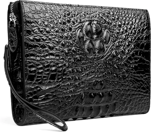 Vista 6 de Bolso de mano para hombre, bolso de cuero auténtico, bolso de mano, bolso de mano, bolso de sobre, cocodrilo en relieve, carteras personalizadas