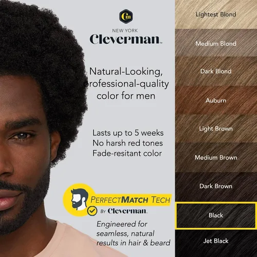 Vista 5 de Cleverman Tinte para cabello y barba para hombres negros, cobertura de canas, paquete 2X