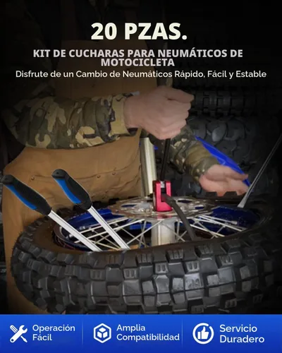 Vista 2 de Orion Motor Tech Kit de cuchara para neumáticos, 20 piezas de herramienta de cambio de neumáticos para motocicleta, motocross, césped, tractor