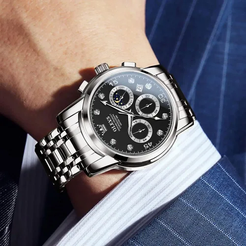 Vista 7 de Taxau Watches for Men, Luxury Stainless Steel Big Face Dress Mens Watches Waterproof Date Moonphase Analog Quartz Men's Wrist Watches