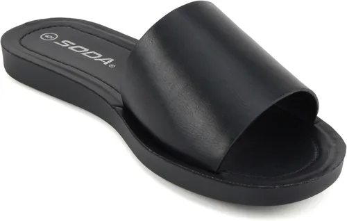 Vista 4 de Soda Shoes Efron-S - Chanclas básicas lisas para mujer, sandalias deslizantes, informales, puntera abierta, playa Todo negro Pu