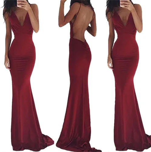 Vista 3 de Andongnywell - Vestido largo de noche sexy con tirantes delgados, cuello en V, para mujer, vestido de noche formal