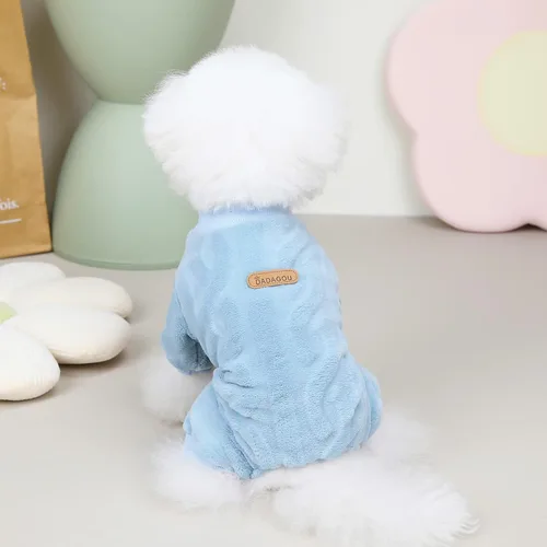 Vista 3 de Izefia Suéter para perro, ropa de forro polar de lana para invierno, sudadera cálida de 4 patas, pijama con estampado torcido, suéter para perro Azul