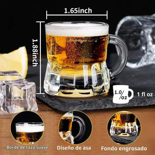 Vista 2 de ZZYFGH Paquete de 10 Mini Vasos de Chupito de Cerveza, Mini Vaso de Cerveza de Vidrio con Asa de 1.0 Onza, Vasos de Chupito para Tequila, Vodka