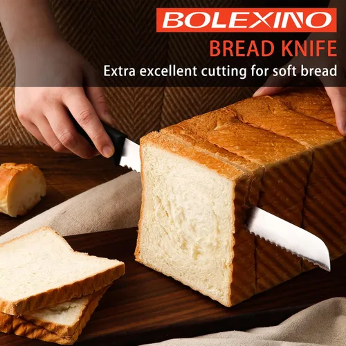 Vista 2 de Cuchillo dentado de 10 pulgadas para pan casero, cuchillo de acero inoxidable con borde ondulado ancho, cuchillo de cocina multiusos, cortador
