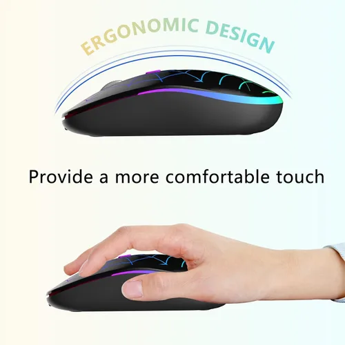 Vista 7 de Ratón inalámbrico FUWANG, ratón Bluetooth LED recargable, ratón óptico USB portátil de 2.4G con Bluetooth de dos modos, ratones de computadora