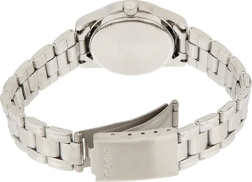 Vista 2 de Casio Reloj analógico de cuarzo para mujer, correa de acero inoxidable plateada, caja redonda de 1.024in
