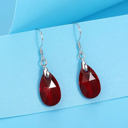 Vista 16 de Aretes colgantes de cristal austriaco con forma de lágrima para mujer, joyería hipoalergénica de plata de ley 925