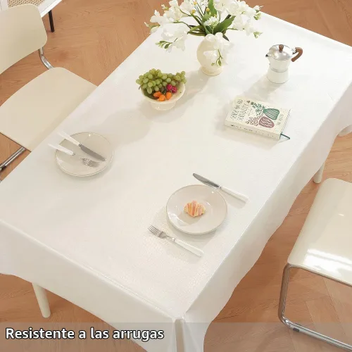 Vista 3 de TruDelve Mantel de Vinilo con Respaldo de Franela Mantel de Mesa de Plástico Blanco Cuadrado Manteles de Mesa para Fiestas Impermeables Cubierta