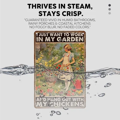 Vista 4 de Letreros vintage de lata de pollo para Coop Retro Garden Letrero de metal Granja Jardinería Girl Poster I Just Want To Work In My Garden And Hang