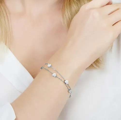 Vista 6 de Pera Jewelry Pulseras de corazón, chapadas en oro de 14 quilates y chapadas en plata, pulseras de corazón con cadena en capas para mujer con caja
