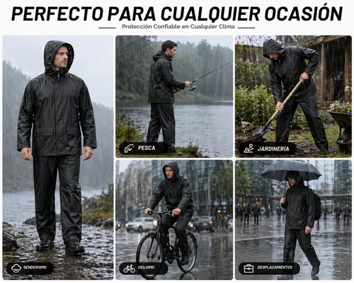 Vista 5 de Rain Suit For Men & Women Waterproof Heavy Duty Rain Gear Reflective Jacket for Fishing Outdoor Work Raincoats Negro