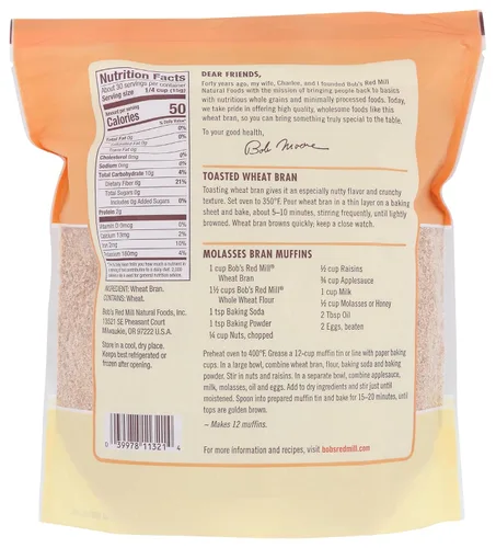 Vista 2 de Bob's Red Mill Salvado de trigo, 16 onzas (Paquete de 1) - Sin OGM, vegano, kosher