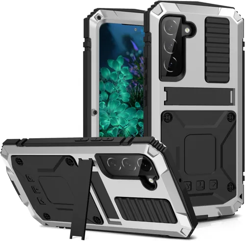 Vista 16 de Funda de metal para Samsung S23 de aluminio de grado militar, funda resistente con soporte de metal protector de pantalla a prueba de caídas, a