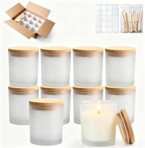 Vista 16 de Tarros de vela de vidrio de 4 onzas, paquete de 12 tarros pequeños para hacer velas, tarros vacíos de vidrio grueso de boca ancha con tapas de bambú
