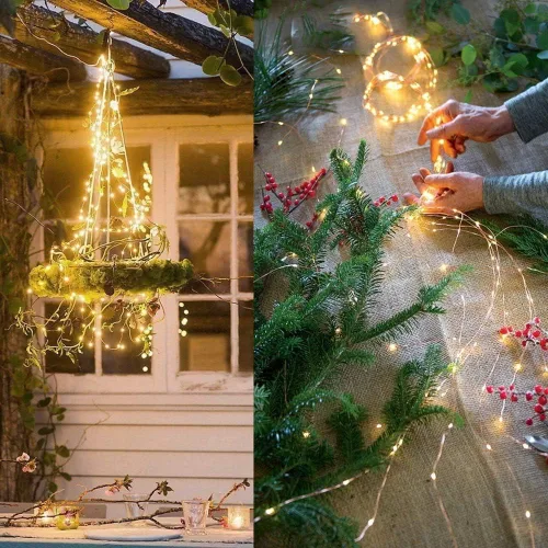Vista 5 de Guirnalda de luces solares para exteriores, 8 modos, 220 luces LED, multihebra, impermeable, regadera, guirnalda de luces para jardín, patio, árbol