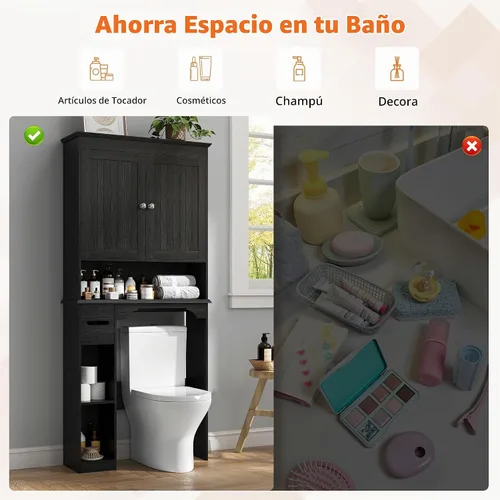 Vista 9 de Jojoka Gabinete de almacenamiento ampliado sobre inodoro de 30 pulgadas con Negro