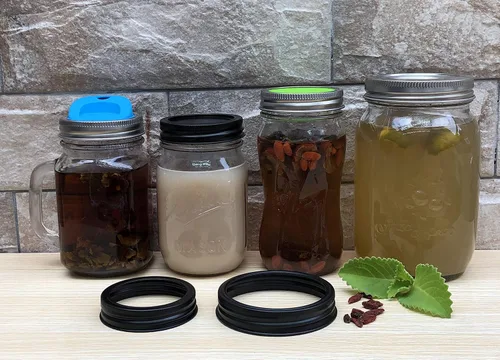 Vista 6 de Anillos de metal resistentes a la oxidación de aluminio negro mate y seguros para alimentos y sin BPA, para tarros de conservas