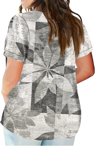 Vista 3 de Blusas para mujer, elegante, casual, talla L, de verano, con estampado casual, cuello en V, manga corta