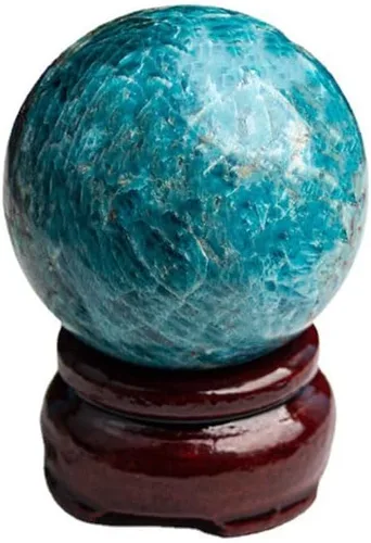 Vista 19 de Escultura de bola de piedra preciosa curativa de aguamarina natural con soporte de madera para adivinación, decoración del hogar, 0.787 in
