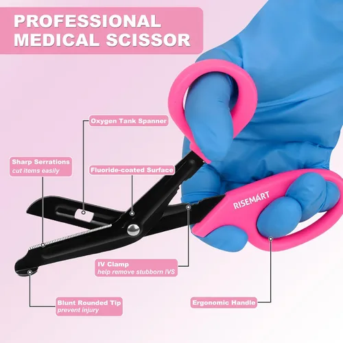 Vista 2 de Tijeras de vendaje y luz para bolígrafo para enfermera, tijeras médicas para trauma, tijeras quirúrgicas de 7.5 pulgadas, linternas LED médicas