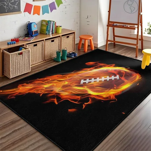 Vista 10 de Alfombra de fútbol americano, 3 x 4 pies, lavable de gran tamaño, ilustraciones 3D, con textura de cuero de fútbol, con cordones, alfombras