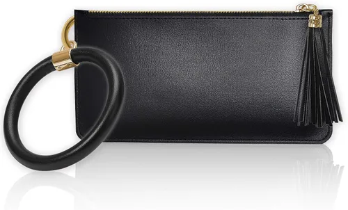 Vista 4 de Llavero-brazalete, brazalete de cuero con borla para mujer, Negro 3