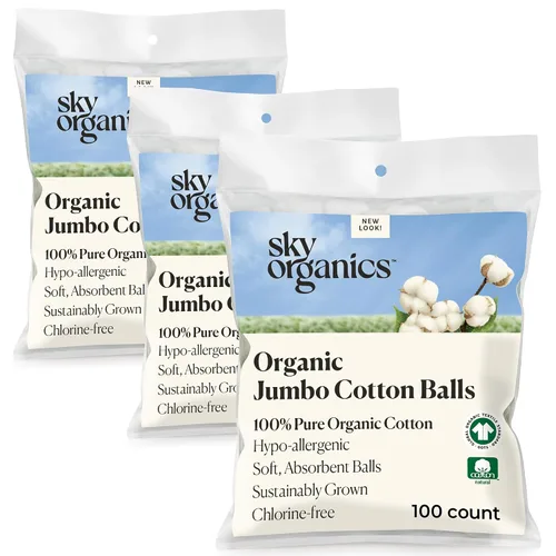 Vista 6 de Sky Organics Bolas de algodón jumbo para piel sensible, 100% algodón orgánico puro cultivado de forma sostenible, sin cloro, hipoalergénicas