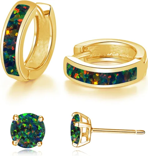 Vista 212 de CiNily Aretes Huggie de ópalo con bisagras, chapados en oro, hipoalergénicos, pequeños aretes de aro para mujeres, adolescentes, niñas, hombres