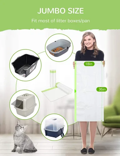 Vista 5 de Litter Box Liners - Bolsas de arena para gatos jumbo y biodegradables, 100 unidades, duraderas y sin perfume, grandes para adaptarse a cualquier pala