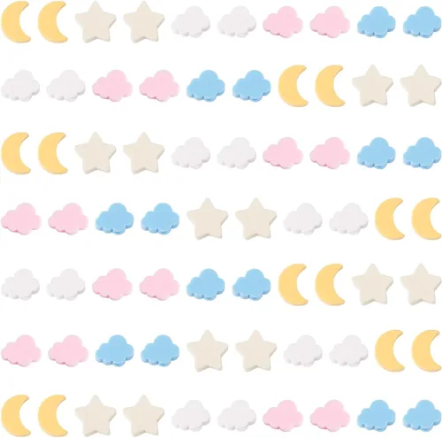 Vista 7 de 200 cuentas de arcilla polimérica de caramelo, luna, estrella, nube, cuentas espaciadoras sueltas para bricolaje, pulseras de amistad, collares