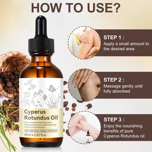 Vista 6 de NIFEISHI Aceite Cyperus Rotundus para depilación, fórmula natural para reducir el crecimiento del vello corporal no deseado, reducir los poros