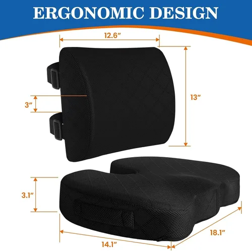 Vista 2 de Cojín de Espalda y Asiento, Cojines de Asiento de Coche y Silla de Oficina, Almohada de Respaldo Lumbar de Espuma Viscoelástica Transpirable, Cojín