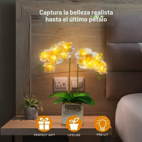 Vista 2 de HOMESEASONS Lámpara de Orquídea LED - Arreglos de Orquídeas Iluminadas LED, Orquídea Artificial Preiliminada, Luces de Flores Iluminadas, Arreglo