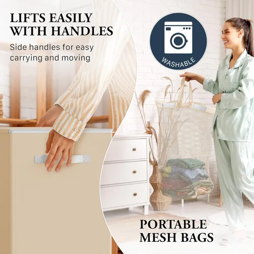 Vista 4 de Simple Houseware - Cesta doble para la ropa sucia, con tapa
