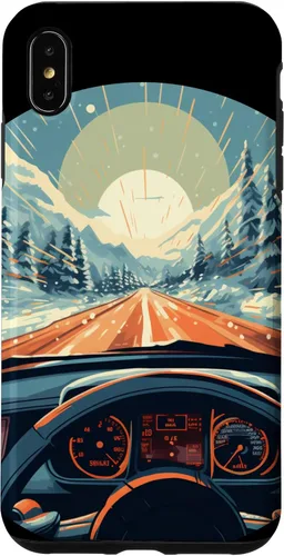 Vista 6 de iPhone 14 divertido operador de coche con puesta de sol y volante en caso de invierno