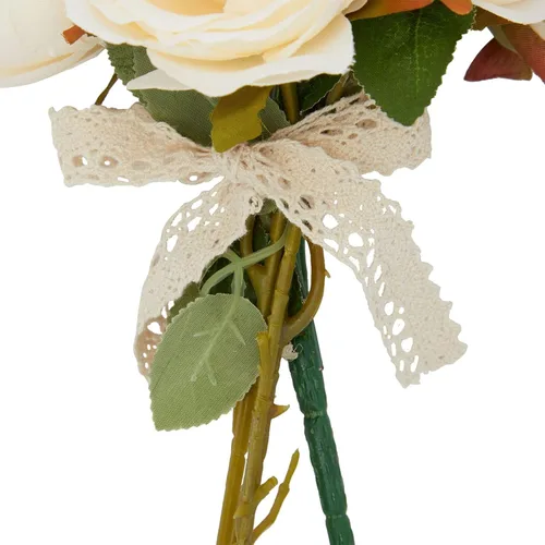 Vista 5 de Ramo de novia de rosas de seda champán, eucalipto y bayas, centro de mesa de boda (15.7 x 7 pulgadas)