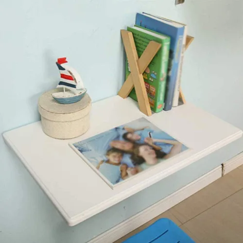 Vista 7 de Mesa plegable de pared, escritorio de aprendizaje para computadora, escritorio de estudio, mesa auxiliar de doble soporte, escritorio de caballete