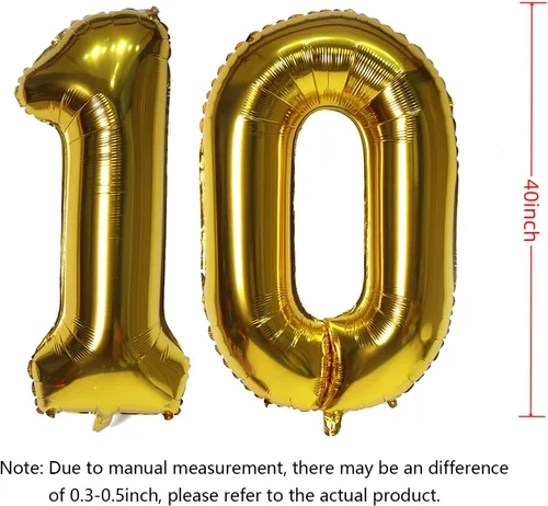 Vista 2 de Globos digitales dorados de 40 pulgadas, con número 10, globos de helio para decoraciones de fiesta de cumpleaños y suministros para decoración