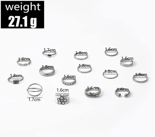 Vista 3 de Juego de 15 anillos bohemios para mujer, anillos de cristal con gemas, conjuntos de anillos de nudo para adolescentes, fiestas, joyería fesvital