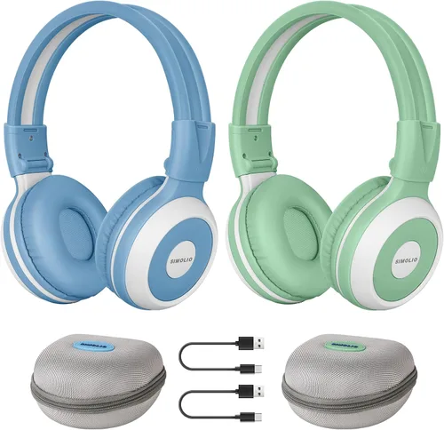 Vista 11 de SIMOLIO Auriculares inalámbricos para niñas, Bluetooth plegables para niños, con micrófono y volumen limitado, auriculares estéreo sobre la oreja