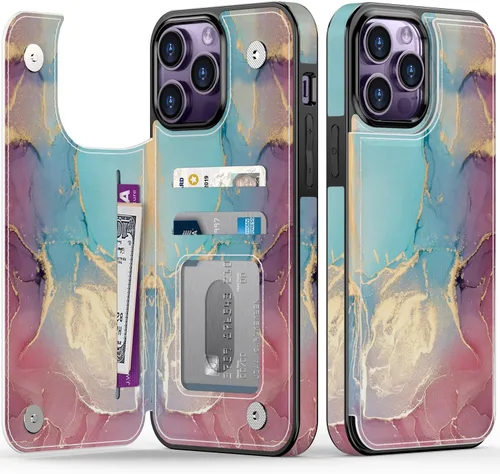 Vista 131 de LETO para iPhone 15 Pro Funda tipo cartera - Tapa tipo folio con patada - Diseños de moda - Tarjetero - Funda protectora para mujeres y niñas - 6.1