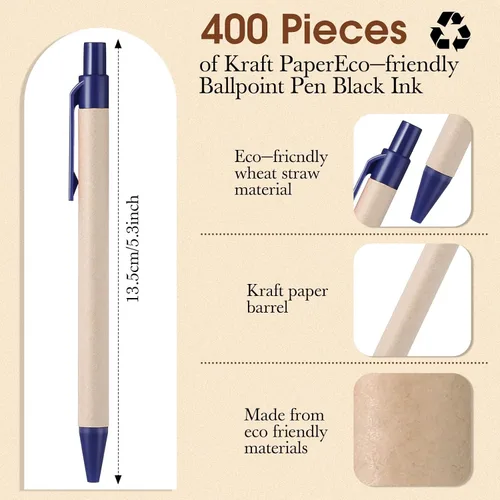 Vista 4 de Yeaqee Bolígrafo retráctil de tinta negra a granel, bolígrafos de oficina de papel kraft reciclado colorido de 5.43 pulgadas, bolígrafos