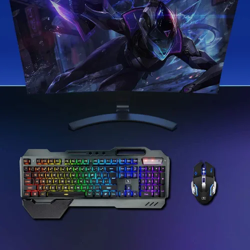 Vista 8 de Teclado y mouse inalámbricos, juego de ratón y teclado recargables de arco iris
