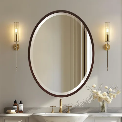 Vista 18 de OVALCREST - Espejo de pared ovalado de madera biselado para decoración del hogar, baño, tocador, dormitorio, sala de estar, pasillo - Estilo Londres