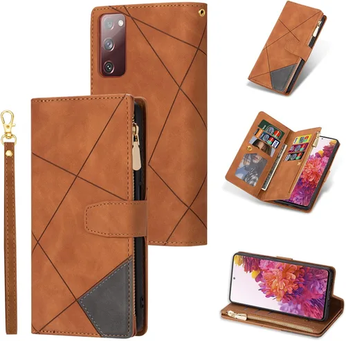 Vista 14 de UEEBAI Funda tipo cartera para Samsung Galaxy S20 FE 5G, Retro 9 ranuras para tarjetero, bolsillo con cremallera, cierre magnético, función atril