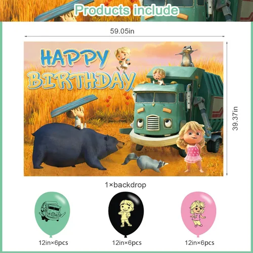 Vista 2 de Fondo de fiesta de cumpleaños de camión de basura, decoración y pancarta, accesorios de fondo de fotos para niños y niñas, 5 x 3 pies