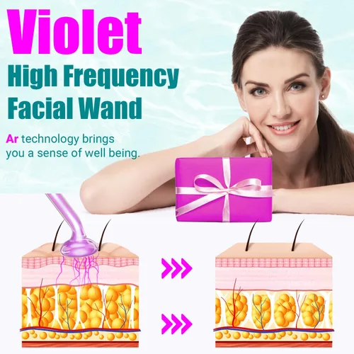 Vista 3 de TUMAKOU - Varita facial de alta frecuencia, máquina portátil de piel facial de alta frecuencia con luz violeta - con 6 tubos de vidrio (blanco)