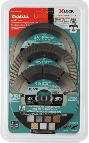Vista 5 de Makita E-12647 X-Lock 4-1/2" Diamond Blade Paquete variado para corte de mampostería, 3/pc