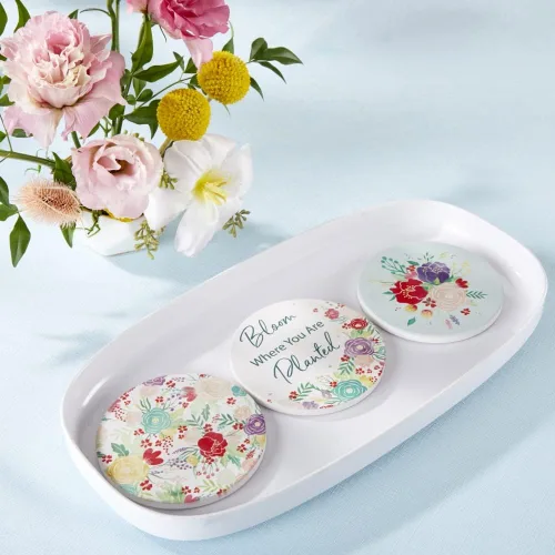 Vista 3 de Kate Aspen Garden Blooms - Posavasos de cerámica con soporte (juego de 6), decoración bohemia para el hogar y juego de regalo, recuerdo de fiesta